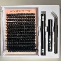 Kit de Cils en Grappes Volume DIY, Extensions de Cils Courbure D, Fabriquées à la Machine, Imperméables, Synthétiques Noires avec Tige en Coton
