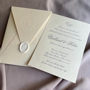 METROSTRIDES INC Wedding Invitation Embossed Cream Card <b>Wax</b> <b>Seal</b> Elegant Minimalist Modern Coated Paper Eco-Friendly Stationery - Product Image 2