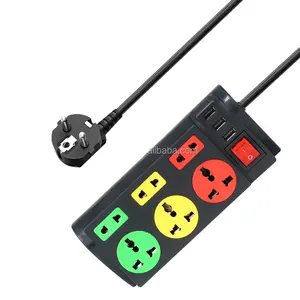 3 Outlets Multi Extension Socket Colorful Power Strip with 3 USB Port Electric Smart Plug Home Appliance