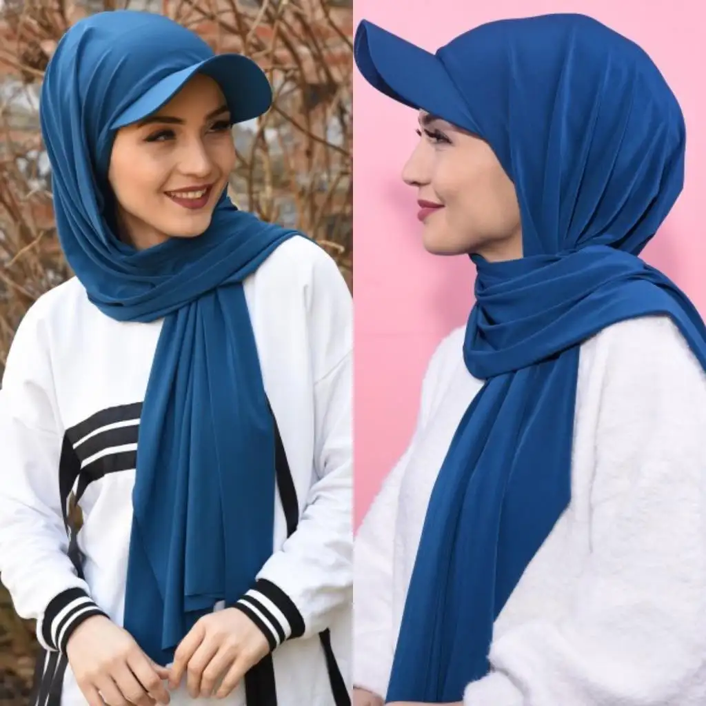 Siap Kirim Pakaian Mudah Baru Wanita Warna Senada Pakaian Kasual Sorban Bandana Sporty Mewah Topi Bisbol Instan Hijab