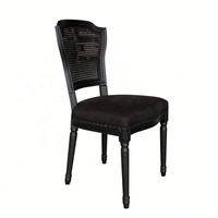Chaise de salle à manger P0038 de style français, antique, élégante, en chêne massif, avec dossier en rotin sculpté, pour la maison, l'hôtel, la ferme, la cour
