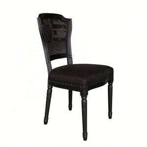 P0038 French Style Antique Elegant Solid Oak Wood Upholstery Carved Rattan Back Dining <strong>Chair</strong> for Home Hotel Farmhouse Courtyard - Product Image 5