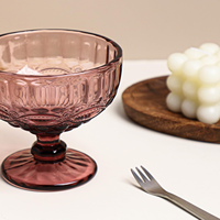 Bol à glace vintage 300 ml en verre coloré avec pied, motif diamant en relief, pour salade, dessert, café et maison