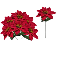 Buket Natal Buatan Kain Bergaya Anime Kartun Merah, Bunga Poinsettia Dua Lapis untuk Dekorasi