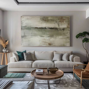 Tableau mural abstrait moderne texturé <span class=keywords><strong>vert</strong></span> olive sauge beige, nature morte, peint à la main à l'huile sur toile |   Hôtellerie sur mesure en gros - Product Image 1