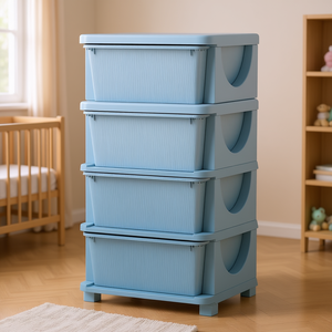 Meuble de rangement bleu à 4 niveaux pour enfants, unité de rangement en plastique de 30 pouces, coffre à jouets - Product Image 2