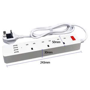 Surge protector wall mounted power cord desktop socket extension lead universal power strip 3 port usb charger UK AC outlet