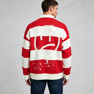 Camicie da <span class=keywords><strong>uomo</strong></span> ricamate con strass, <span class=keywords><strong>a</strong></span> maniche lunghe, con colletto alla coreana, in tessuto 100% cotone, <span class=keywords><strong>a</strong></span> <span class=keywords><strong>righe</strong></span> <span class=keywords><strong>rosse</strong></span> e bianche, stile High Street. - Product Image 3