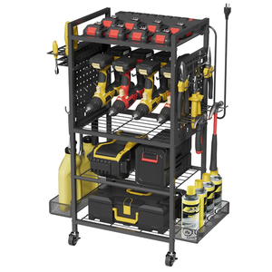 Hand Tool <b>Storage</b> Cart Garage Tool Movable <b>Storage</b> <b>Rack</b> with Integrated Drill Holders and Multi Tool Hooks - Product Image 1