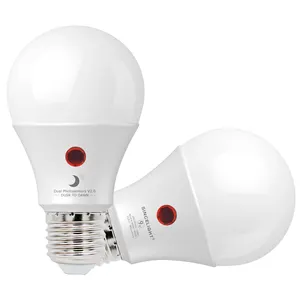 Светодиодная лампа E27 с двойным датчиком дневного света, Автоматическое включение/выключение От заката до рассвета, 9 Вт