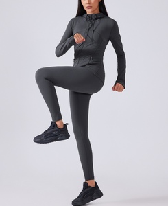 Women's <b>Yoga</b> 2-Piece Set Solid for Breathable Long Sleeve Drawstring Hoodie <b>Jacket</b> + Pants for Running Sports - Product Image 3