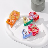 YIYI Nouvelle conception Pince à cheveux en acétate 8 cm multicolore marbrée motif fleur et feuille pour femme, fraîche et douce, pour usage quotidien