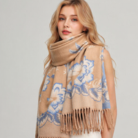 Écharpe élégante à imprimé floral pour femme, douce au toucher comme du cachemire, châle chaud d'hiver, grande cape enveloppante à franges et pompons, pashmina surdimensionnée