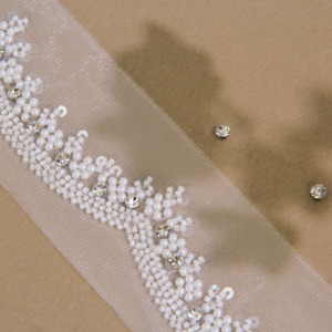 Tinh Tế Handmade 4Cm Chiều Rộng Đính Cườm Và Sequined Tinh Tế Vải Tuyn Ren Đính Trim Cho Thanh Lịch May Mặc Và Thủ Công Trang Trí - Product Image 5