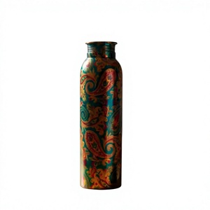 Premium Grade Pure Copper Flask Smooth Glossy Finish Printed Decorative Artwork <b>Metallic</b> Gloss Leakproof Screw <b>Top</b> - Product Image 1