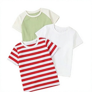 T-shirt à manches courtes pour filles, col rond, rayé rouge et blanc, vert uni, raglan, décontracté, tricoté, 100% coton, écologique, vert clair - Product Image 1