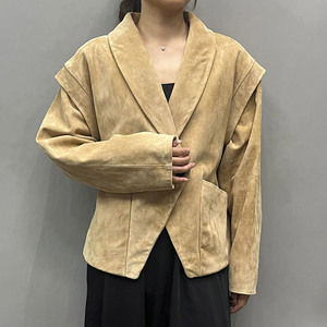 2025 ropa de calle de moda de otoño personalizada, Real chaqueta de cuero de alta calidad, abrigo corto de cintura delgada con solapa, chaqueta de cuero de gamuza para mujer - Product Image 2