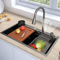 Affichage LED TEMP Évier de cuisine intelligent en acier inoxydable Poste de travail multifonctionnel à double cuvette avec robinet Conception à un trou
