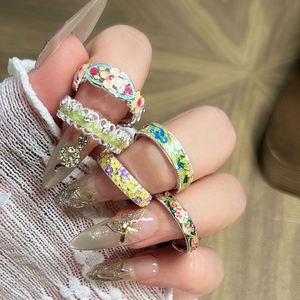 Chinese-style Enamel Auspicious Cloud Open <b>Ring</b> Ethnic-style Embossed Flower <b>Ring</b> Luxury Adjustable Openwork Trendy <b>Ring</b> - Product Image 4