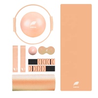 SANFAN Kit d'Accessoires Personnalisables Logo Yoga Pilates: Bande de Résistance Rose, Cercle de Pilates, Patins de Glisse Core, Poids Cheville