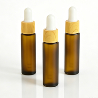 Botol Pipet Kaca Bulat Boston dengan Tutup Bermotif Kayu, Botol Vial Pipet Kosong untuk Serum Perawatan Kulit, Minyak Kosmetik, Pasokan Grosir