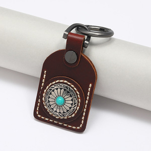 Haute qualité véritable peau <span class=keywords><strong>de</strong></span> bétail porte-clés fait à la main en cuir <span class=keywords><strong>de</strong></span> bétail bureau à domicile clés anneau couture manuelle porte-clés cadeau - Product Image 3