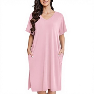 Camiseta de Dormir Premium 100% Algodón, Cuello Redondo, Manga Corta, Cuello en V, Estilo Minimalista, Informal, para Mujer - Product Image 2