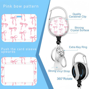 Wholesale pink bow tie 360-degree rotating back <b>clip</b> with dog <b>buckle</b> webbing lanyard horizontal and vertical card holder ID - Product Image 1