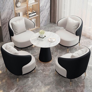 Su misura moderna stand ristorante Set di posti a sedere tavolo da pranzo dorato divano con motivi in marmo per caffè e caffetterie - Product Image 4