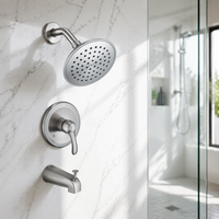 Mitigeur de douche mural dissimulé moderne pour salle de bain, avec régulation de pression, pour baignoire et douche, avec bec verseur et pommeau de douche de 6 pouces