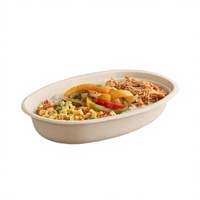 Assiette à soupe ovale contemporaine en bagasse de 8 pouces, biodégradable, écologique, de qualité alimentaire, jetable, avec couvercle, pour fête - 300/boîte
