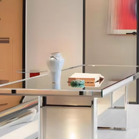 Table à manger rectangulaire en verre avec base en acier et plateau en verre trempé pour salle à manger, cuisine, salle de conférence, vente en gros