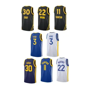 Camisas de basquete Golden State 3 com costura/Hot Press, 2023-24, Chris Paul 22, Andrew Wiggins 11, Thompson 23 Verde