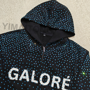 เสื้อฮู้ดมีซิปสำหรับผู้ชายเสื้อฮู้ดเย็บปักประดับพลอยเทียมโอเวอร์ไซส์ออกแบบได้ตามต้องการ - Product Image 2