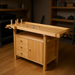 Ensemble d'établis en bois 4 pièces avec pince pour garage, atelier et travail du bois - Product Image 2