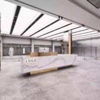 Bureau de réception moderne de luxe en bois, réglable en hauteur, avec éclairage LED, durable, pour bureau, hôtel, centre commercial et salon, mobilier commercial