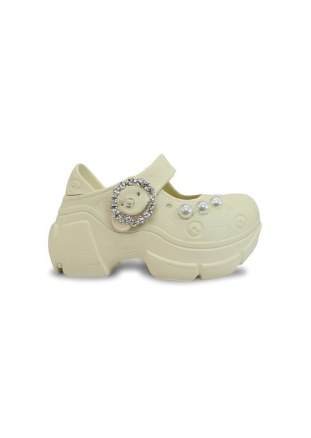 Platform Clogs With Pearls Mary Jane Style Summer Women Girls Soft Lightweight Size 23 Closed Toe Plastic Upper EVA Midsole