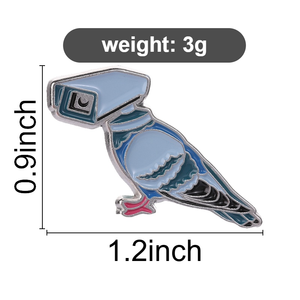 Spilla smaltata a forma di cappello da giornale, piccione e uccello geometrico blu pastello con stampa a mezzaluna, per decorazione zaino - Product Image 6