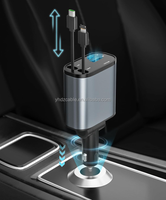 Chargeur de voiture rétractable 4 en 1 chargeur de voiture à charge rapide 60W câble rétractable ports USB adaptateur de chargeur de voiture