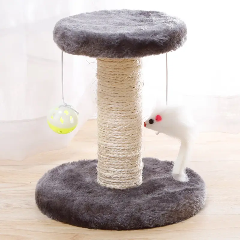 Placa de arranhar gatos de camada dupla com um brinquedo para gatos e bolas de escalada interativa corda de sisal árvore para gatos