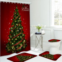 Ensemble de rideaux de douche imperméables avec tapis, motif arbre de Noël doré imprimé en 3D, vente en gros d'usine