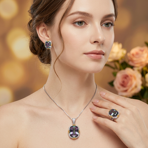 9 Vintage 12*16-10*12mm Cushion Cut Zircon Jewelry Set High Quality <b>Copper</b> Gold Plated 3-Piece Certified Wedding Anniversary - Product Image 4