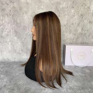 Toupet en dentelle frontale de cheveux russes couleur balayage brun, de haute qualité, en stock, ligne de cheveux invisible, postiches pour femmes, topper - Product Image 3