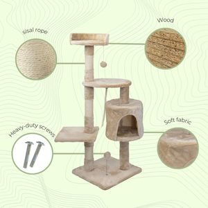 En gros, Arbre à chat luxueux et personnalisé pour la maison, avec grand condo pour animaux en peluche et griffoir en bois de sisal naturel - Product Image 4