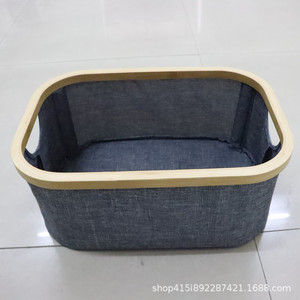 Factory-made custom bamboo hoop fabric <b>basket</b>, 600D Oxford cloth laundry <b>basket</b>, <b>foldable</b> bathroom storage box. - Product Image 5