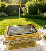 Plat de service de luxe en acier inoxydable doré 9L, chauffe-plat professionnel à alcool pour buffet, équipement de cuisine commercial, chauffe-aliments élégant