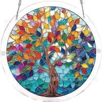 Nuevo Adorno Circular Acrílico para Colgar en Ventanas, con Luz, Escena de Río al Atardecer, Decoración Europea para Jardín Exterior