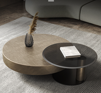 Table basse ronde moderne de luxe italienne multifonctionnelle avec plateau en bois et structure en acier inoxydable, ensemble de meubles pour salon