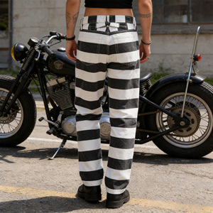 <span class=keywords><strong>Pantalon</strong></span> cargo noir décontracté pour <span class=keywords><strong>homme</strong></span>, taille mi-haute, motif rayures zébrées, style urbain, en toile de <span class=keywords><strong>coton</strong></span> robuste, vente en gros de vêtements - Product Image 2