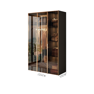 Modern Home Bedroom Solid Wood Storage Cabinet Simple Design Glass Door Combination for Small Apartments Panel Style <strong>Wardrobe</strong> - Product Image 3